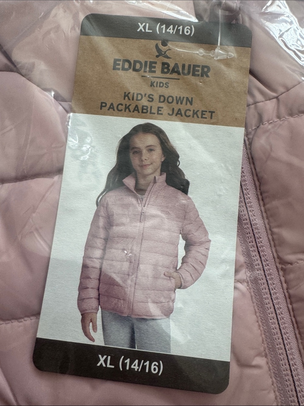 New Eddie Bauer girls Kids Packable Down Jacket puffer coat Light Pink XL